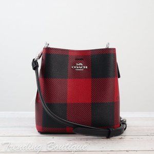 NWT Coach Mini Town Bucket Bag Crossbody With Buffalo Plaid Print